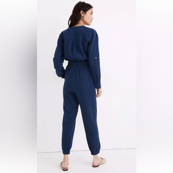 Madewell women 6 Lightspun Tapered Leg Jumpsuit Coastal Blue cotton MC943 gauze - Picture 3 of 13